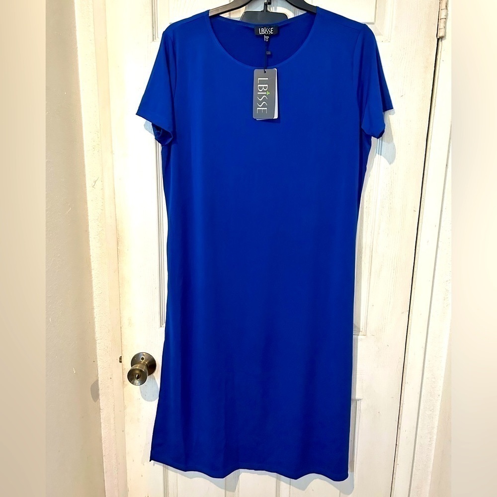 NWOT LBISSE Royal Blue Knit Long Top with 22”Slits on Sides